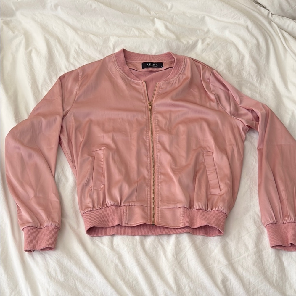 AKIRA Pink Bomber Jacket Cropped Casual